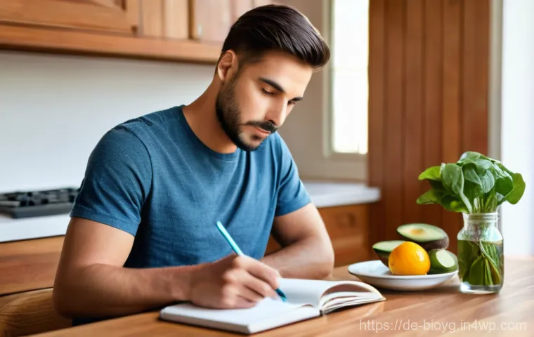 바이오해킹을 위한 기본적인 실험 기법 - **Prompt: Reflective Nutrition Journaling**
    "A candid, bright photo of a young adult (mid-20s to...